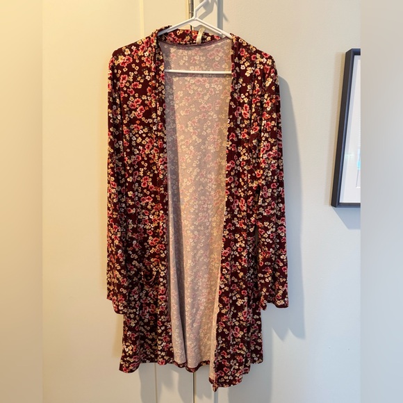 Chic Soul Sweaters - Chic Soul Maroon Floral Cardigan
